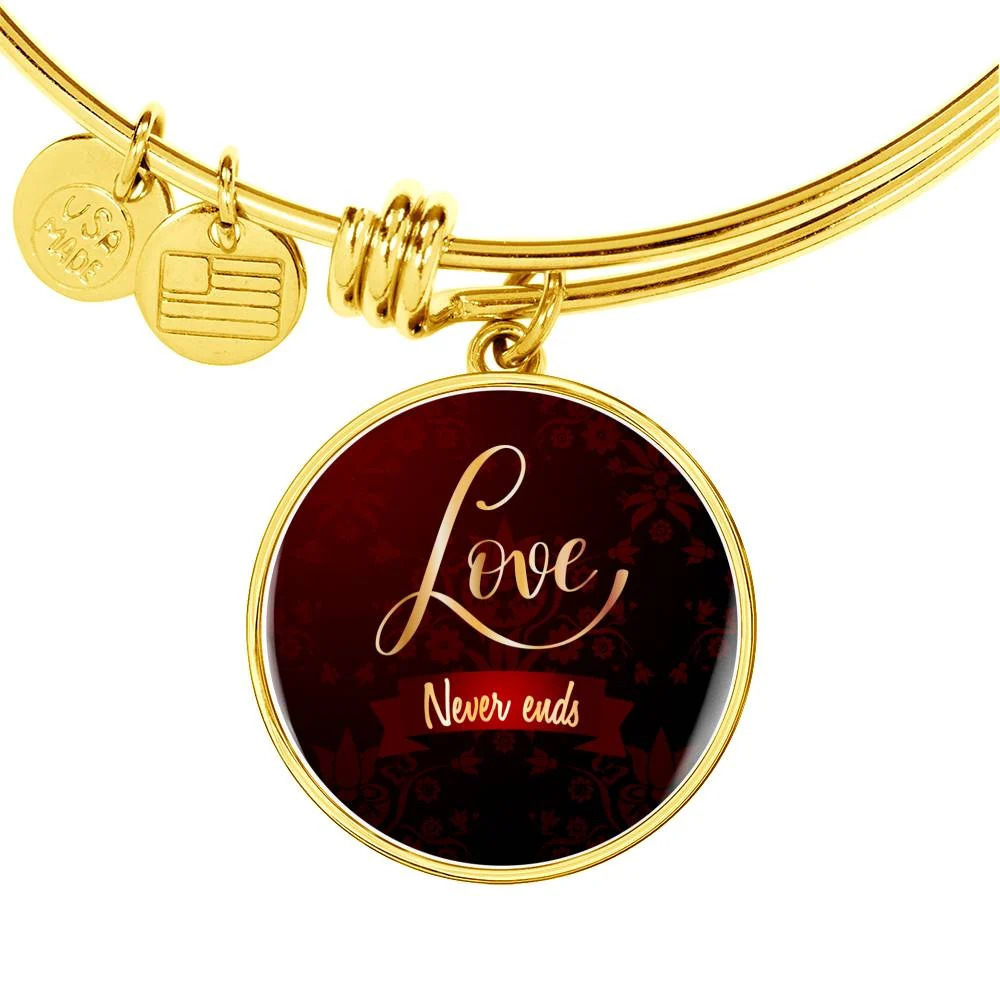 Love Never Ends Personalized Engraved Gold Circle Bangle Bracelet Custom Name D